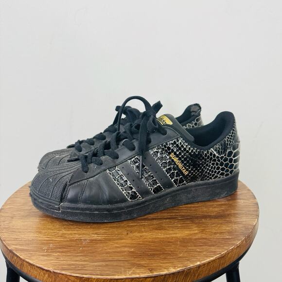 adidas Shoes - Adidas Superstar Black And Gold Snakeskin Sneakers Women’s Size 7